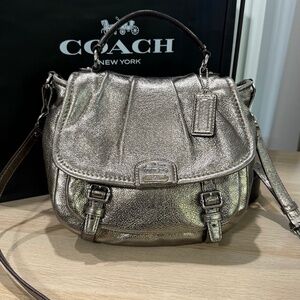 Coach 21251 Madison Annabelle Metallic Pewter Leather Satchel Crossbody Bag